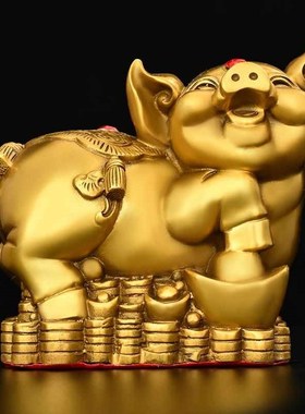 高端铜猪摆件纯铜福猪o元宝如意猪C生肖猪客厅玄关办公室桌装饰吉