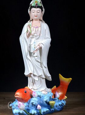 站鱼陶瓷家居工艺品摆件化 观音观世音立莲菩萨德慈航普渡
