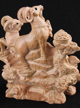 开开摆件羊泰木雕工艺品办公室羊桃木实木三原色泰桃木阳质木三