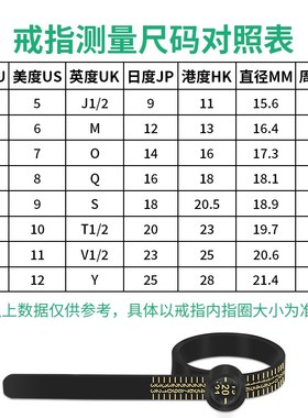 戒指测量环手指围尺寸港度戒围指圈口量号器美码测量圈Y量手寸工