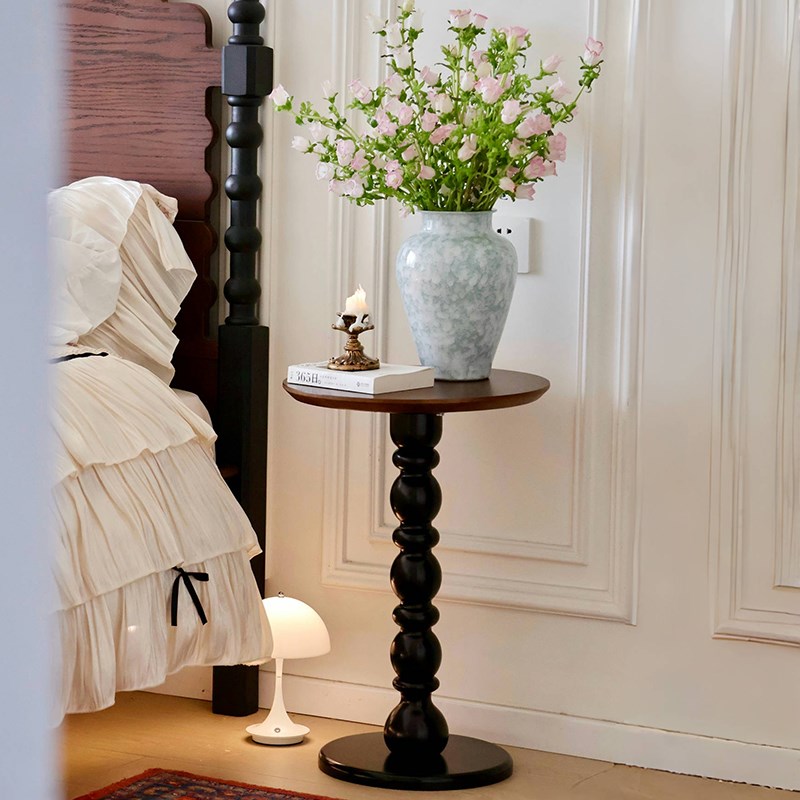 复古法式沙发圆形小边几中古风可移动床头柜置Q物架实木迷你茶桌 - 图3