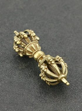 复古纯黄铜西藏九股金刚杵小摆件手把件