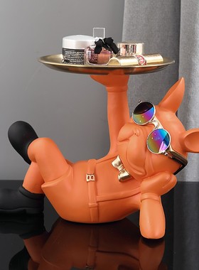 创意托盘法斗犬摆件客厅家居装饰品玄关钥匙收Q纳桌面托盘乔迁礼