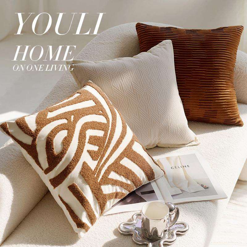 Cream-colored high-end retro style knotted pillowcase sofa bed brown bed waist pillow cushion core bay window