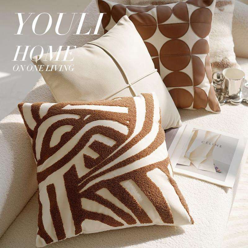 Cream-colored high-end retro style knotted pillowcase sofa bed brown bed waist pillow cushion core bay window