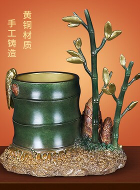 《钱才笔筒》彩铜笔筒摆件v书房办公室桌装饰高级感艺术礼品送老