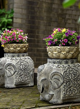 大象仿石墩户外农家民宿小院子庭院花园布置园林景观门口花盆装饰