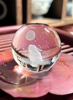 新款玻璃仙兔望月水晶q盖置家用兔年创意茶壶盖碗茶盖置盖摆件