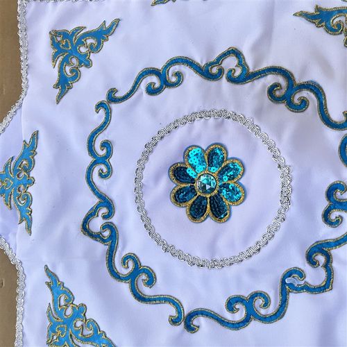 麻纱面料3层无流苏内扣手绢八角巾手工缝制新款双面花 - 图1