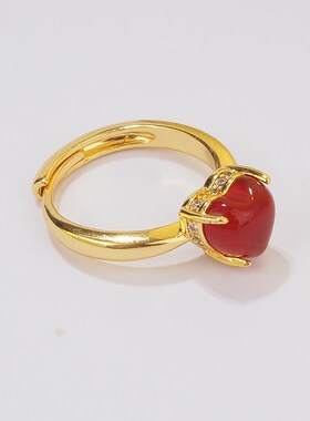 教师节礼物高端精美玛瑙红色爱情戒指女士开口W可调食指戒指