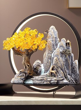 新中式创意装g饰摆件高山流水发财树客厅玄关电视柜办公室家居饰