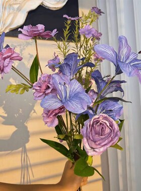 仿真花束c假花蓝紫色莫奈花园客厅餐桌装饰插花手捧花摆件场景布