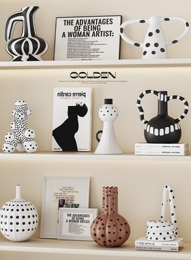 黑白色波点简约高级感酒柜摆件客厅小众艺术品摆设现代桌面装饰品