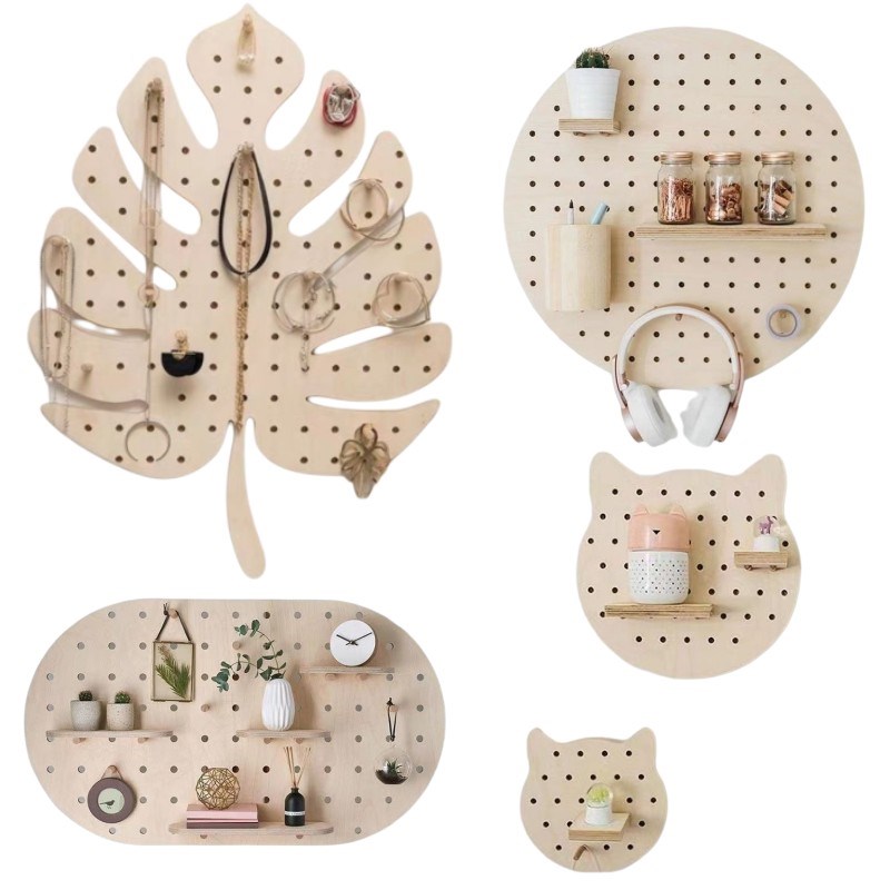 Kindergarten wall hanging h decorative children's room storage rack solid wood hole board universal board wall hanging cloud fan-shaped hole