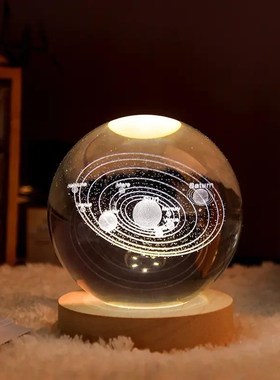 海豚发光感夜灯摆件m玻璃球生日礼物女生送众r小女孩高级水晶球实