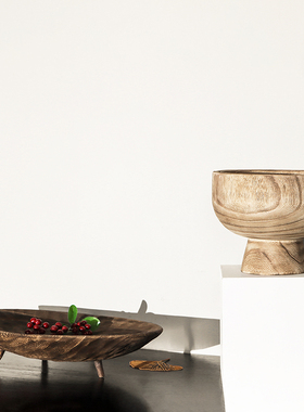 木质带脚长托盘侘寂风摆件茶几实木果盘客栈民宿S风格软装饰品摆