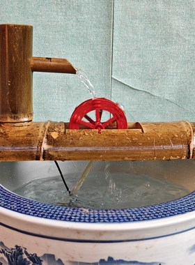 刷漆竹子流水装饰品招财竹子流水鱼H缸过滤器循环增氧流水摆件