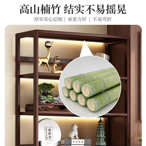 新中式博古架实木茶壶置物架子多宝阁茶具客厅摆件架子茶叶展示柜 - 图1
