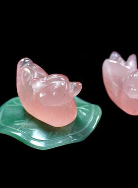 小摆件一对床头柜恩爱和合天然鸳鸯装饰品粉晶卧室高级粉水晶夫妻