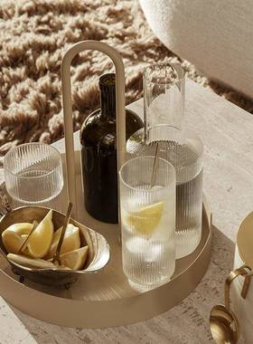 北厅欧风提现代简YWQ约金属手托盘水果盘圆餐厅盘客桌面茶几软装