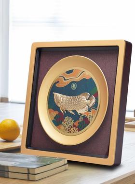 金龙鱼摆件会金箔客画乔搬迁新居家厅办公室公FS736563司开业新年