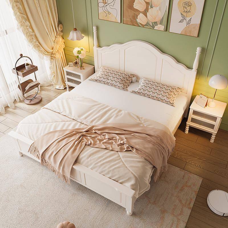 法式yf342奶油风实简木床现代1米8大床5架1.m女生卧约室白色美式 - 图1