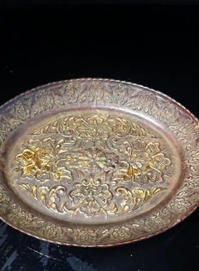 仿古铜8645040鎏金子盘子家居客厅摆件古玩器收铜藏黄碟铜子盘摆