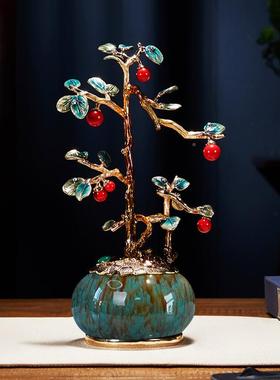 珐琅聚宝盆发财树摆件聚财客FS737287厅彩品办公室装饰礼店铺开业