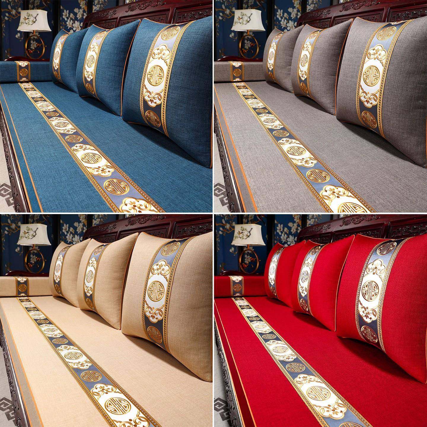 新式红PASFD木沙发垫高大气中式端发沙中坐垫防滑套罩罗汉床五件,淘宝优惠券,粉丝福利购,淘宝优惠卷