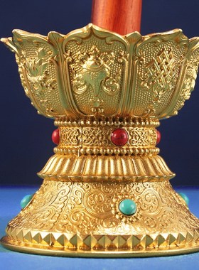 纯铜手摇转d筒桶底座莲花底座莲台黄铜转筒底座莲花座子孔径3.7cm