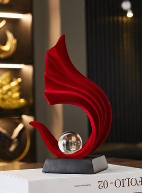 轻奢高档玄关红色风生水起摆件植绒办公K室客厅电视酒柜家居装饰