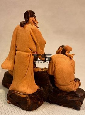 精品三人公对弈下棋微雕山公盆景石湾陶瓷客厅玄关酒柜手工摆件