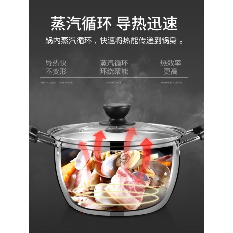 包邮国风加厚不锈钢汤锅蒸t锅煲汤锅家用不粘锅奶锅燃气电磁炉通 - 图0