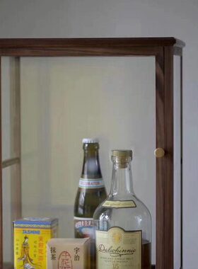 七隐 北  摆件收纳柜桌面美 桌上玻璃柜日式酒柜展柜胡桃木