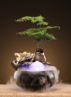 招财流水摆件循环水客厅办公区桌面迷你玄关装饰加湿开业乔迁礼品