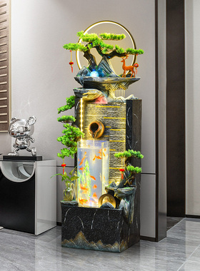 简约流水喷泉玄关家居鱼池造景欧式水幕墙鱼缸公司招财加湿落地