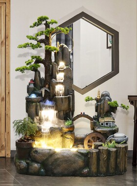中式假山流水喷泉摆件新款庭院客厅迎客松落地R招财水幕墙开业礼