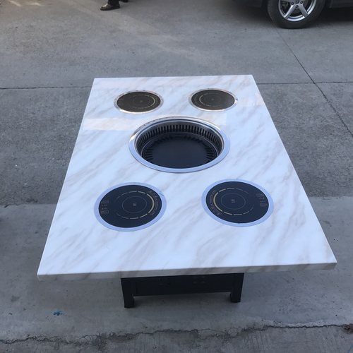 韩式烤肉电磁炉一体桌商用无烟下排烟自助碳火烧烤大理石火锅桌椅 - 图2