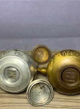 仿古古黄铜茶壶竹茶精铸青DAK竹铜壶节节高升复铜茶壶茶香青杯二