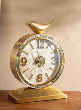 意奢摆台式PZV贝壳台钟新厅款美式复古摆件欧创式座钟客时轻钟表