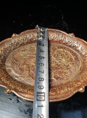 器古玩89745040铜收藏紫铜碟子仿家件居摆古黄铜盘子茶盘摆设工艺