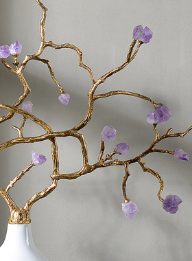 美式欧式白色冰裂纹陶瓷配铜葫芦摆件送礼高档奢华玄关紫水晶摆件