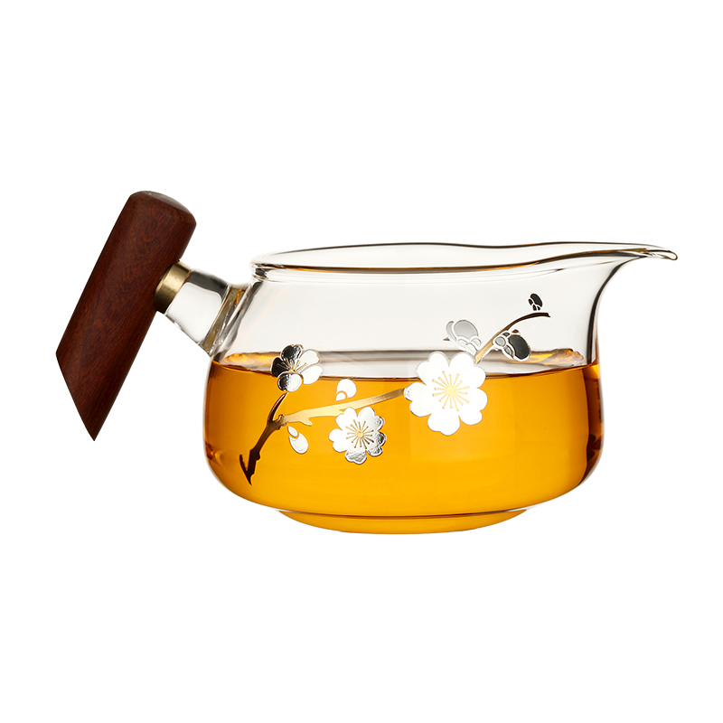 实木侧把公道杯玻璃加厚耐热分茶器功夫茶具配件金银烧公杯倒茶器 - 图1