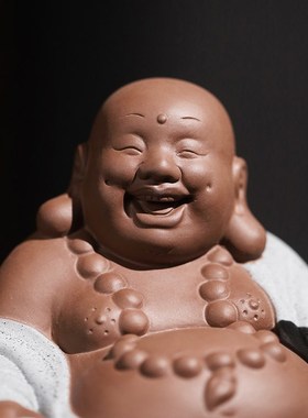 禅意招财陶瓷弥勒佛摆件笑佛新中式D客厅玄关博古架办公室茶室装