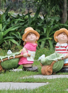 户外阳台花园布置造景庭院装饰别墅露台J景观卡通小孩多肉花盆摆