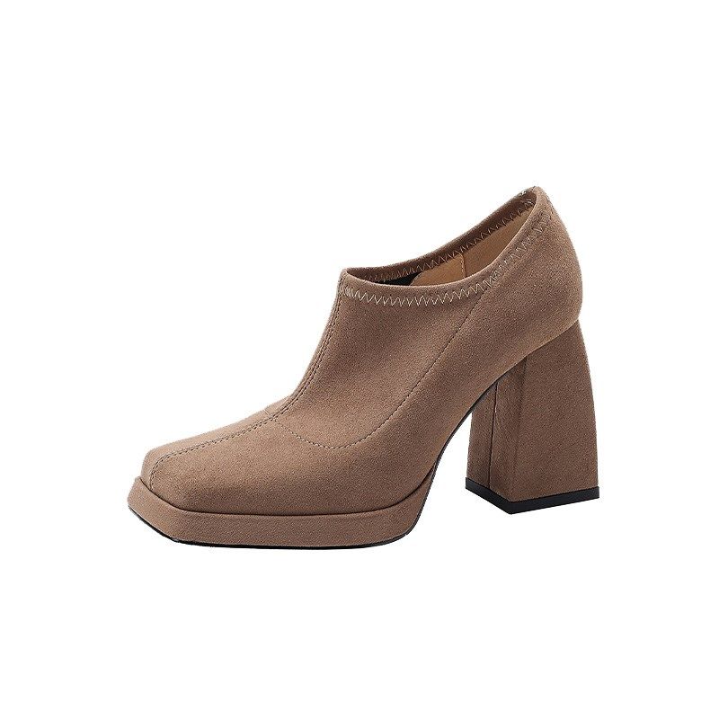 单鞋女深口磨砂一脚蹬2025秋季新款百搭方头防水台粗跟高跟鞋黑色,淘宝优惠券,粉丝福利购,淘宝优惠卷