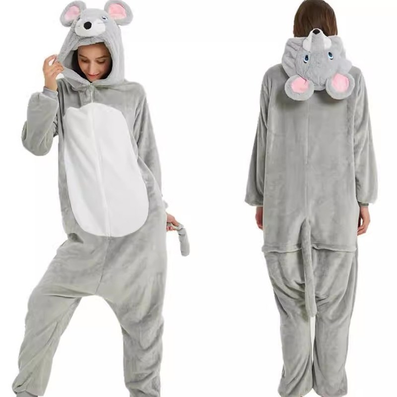 小老鼠表演服 生肖卡通小老鼠法兰绒连体秋冬情侣表演服舞台服装 - 图2