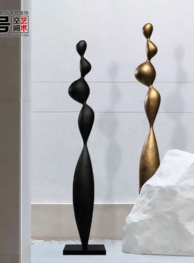 现代抽象细长竖高玄关摆件酒店客厅样板间别墅过道玻璃钢艺术雕塑