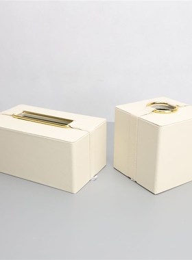 美式皮革纸巾盒摆件样板房售楼部卧室厨房客厅桌面玄关软装饰品