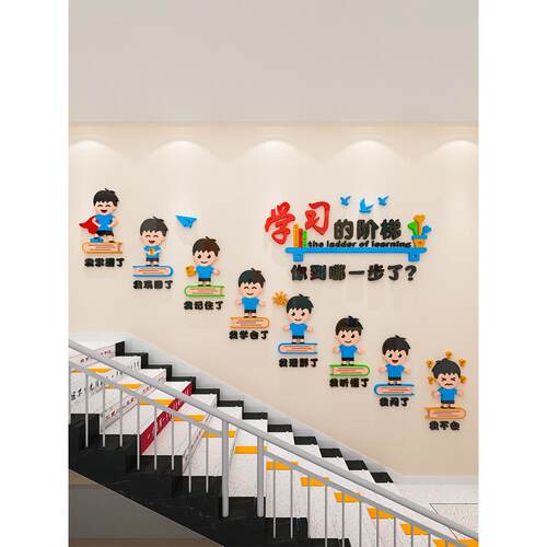 阶梯教室布置小学教室装修文化墙贴纸培训机构楼梯走廊励志标语 - 图1